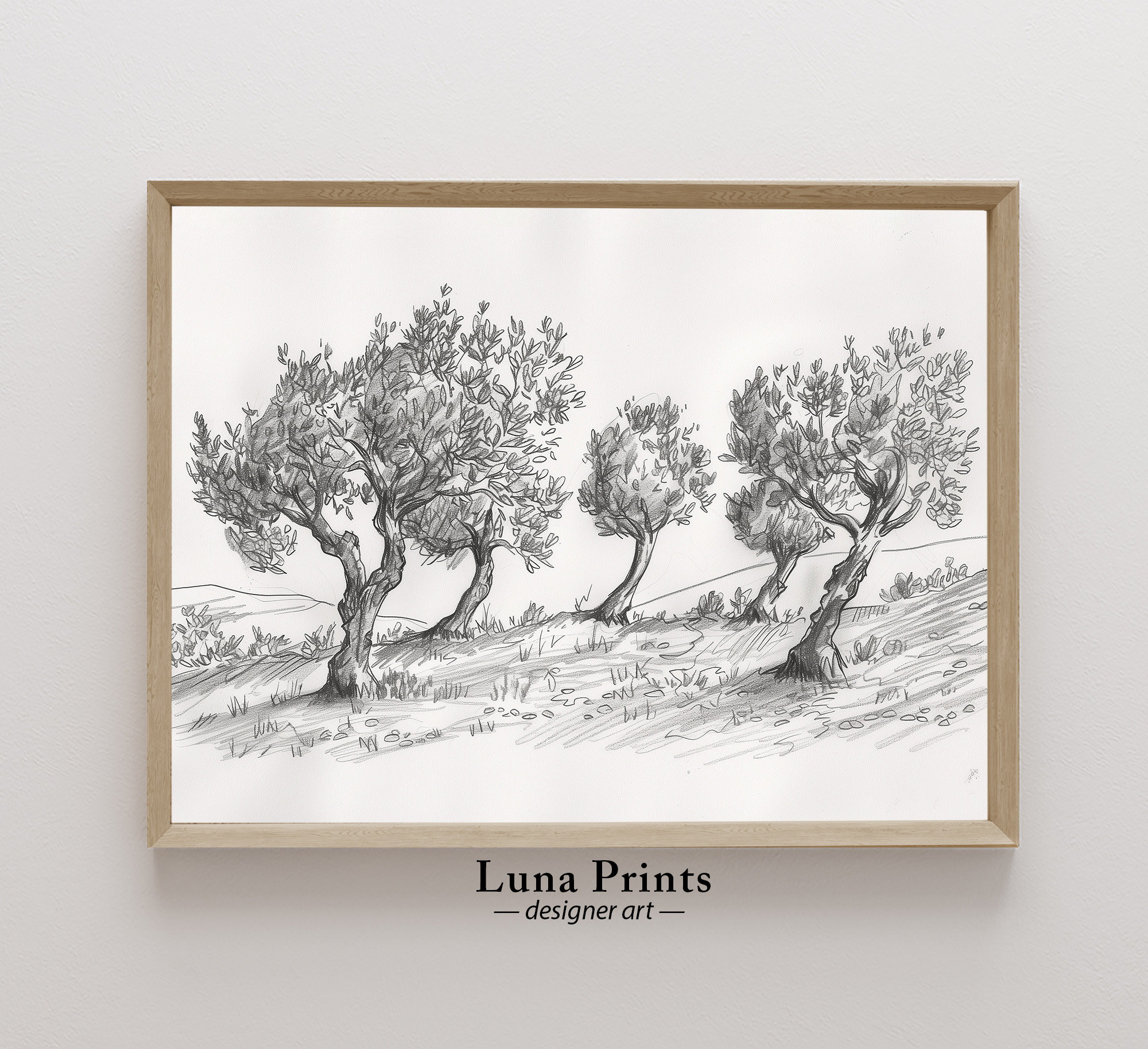 Vintage Olive Tree Sketch, PRINTABLE ART, Minimal Wall Art