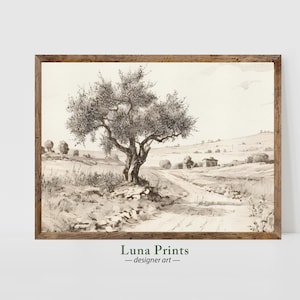 Vintage Olive Tree Sketch | PRINTABLE ART | Country Landscape Drawing