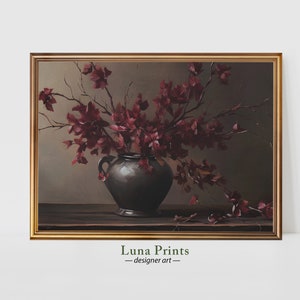 Burgundy Branches Painting | PRINTABLE ART | Moody Floral Art | Vintage Fall Artwork