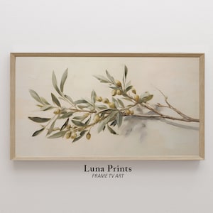 Olive Tree Painting Branch TV Art, Botanical Painting, DIGITAL DOWNLOAD, Neutral Toned Organic Art for Samsung tv