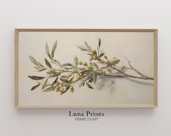 Olive Tree Painting Branch TV Art, Botanical Painting, DIGITAL DOWNLOAD, Neutral Toned Organic Art for Samsung tv