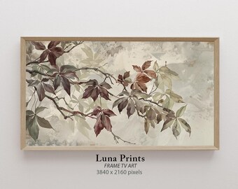 Fall Branches Frame TV Art, DIGITAL DOWNLOAD, Autumn Art for Samsung Tv, Burgundy Plum Muted Toned Floral Painting for Tv