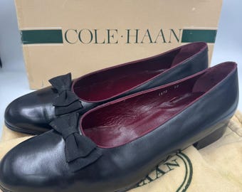 Escarpin Cole Haan Opera pour hommes 12 en cuir noir avec nœud gros-grain Made in Italy vintage