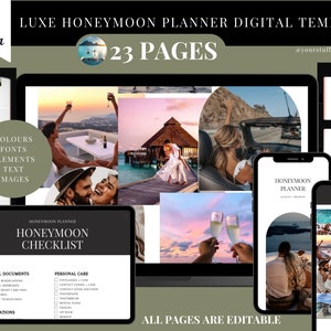 Honeymoon Printable Digital Planner Template Honeymoon Checklist printable and editable in Canva & hyperlinked