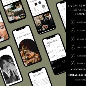 Wedding Digital Planner Template Wedding Checklists 115 binder pages printable and editable in Canva & hyperlinked