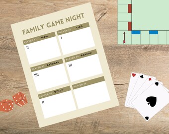 Printable Family Game Night Scoreboard | Neutral Game Night Scoreboard | Reusable Family Game Night Score Tracker | Game Night Score Card