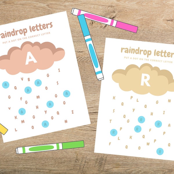 Raindrop Letters Learning Page | Preschool Alphabet Worksheet | Fun ABC Learning Printable | Kindergarten Letter Review Sheet | Homeschool