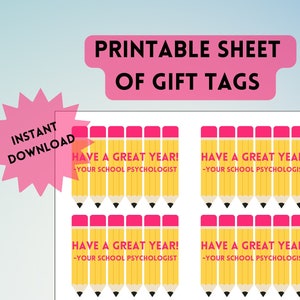 Gift Tags - From Your School Psychologist - Instant Download Sheet of Gift Tags