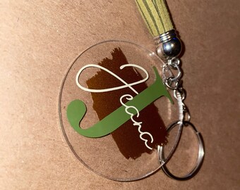 Chaveiro monograma com borla, chaveiro acrílico, chaveiro personalizado