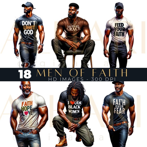 Brown Skin Men Affirmations | Inclusive Christian Clipart for Inspiring Projects | Uplifting Black Men PNG Collection