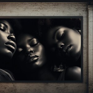 Monochromatic Harmony Black Women Art Portrait | African American Art | Photojournalism Artwork | Minimalist Wall Art | Instant Download