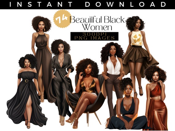 Luxury Girl Clipart Bundle | Pretty Black Girl Clipart Collection | 74 Casual Look & Brown Skin Woman Illustrations