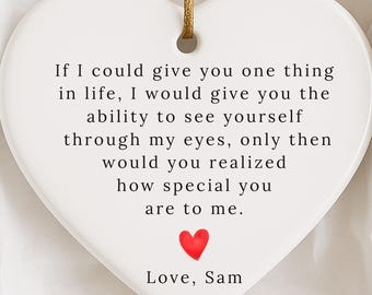 Personalized Heart Ornament, Custom Name Keepsake, Anniversary Gift for Her, Valentine Gift, Romantic Love Quote Ornament