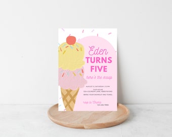 Ice cream party birthday invitation, digital template birthday invite, summer birthday, kids birthday - INSTANT DOWNLOAD
