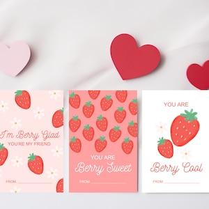 Berry Sweet Valentinstag Karten, Freunde, Kinder, Erdbeeren, digital, bearbeiten Sie Druck zu Hause - INSTANT DOWNLOAD