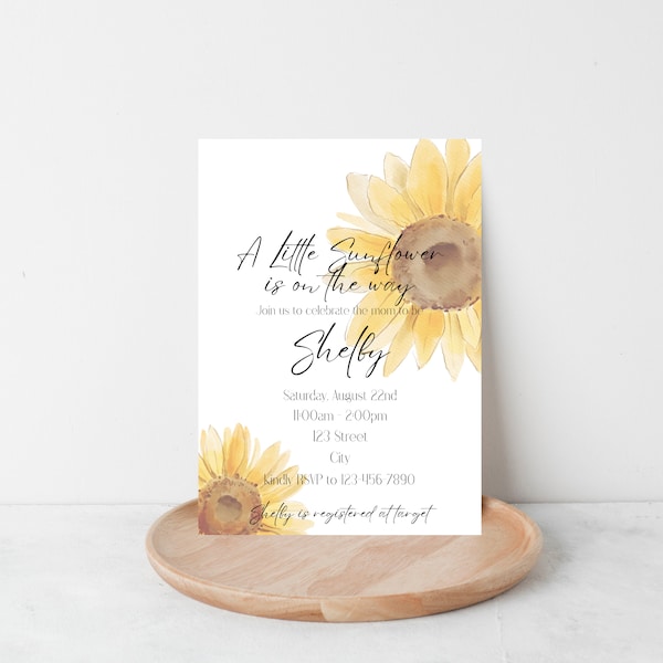 A little Sunflower is on the way baby shower invitation, digital baby shower invite, editable, invite template - INSTANT DOWNLOAD