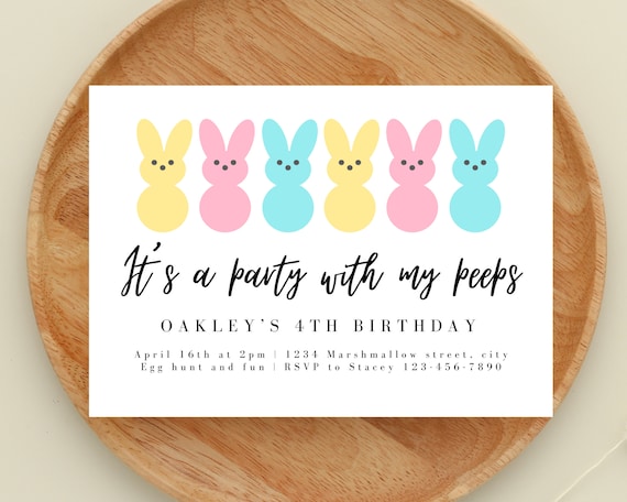 Party with my Peeps, easter birthday, spring, bunny, invitations, digital download, edit and print - INSTANT DOWNLOAD