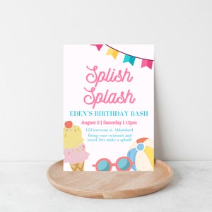 Splish Splash pool party birthday invite, digital template invitation, rainbow - INSTANT DOWNLOAD