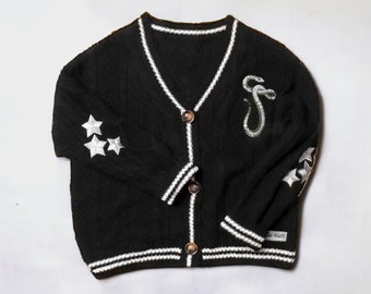 Cardigan Taylor Swift ricamato, cardigan con stella serpente per donna, merchandising Taylor Swiftie / regalo per fan