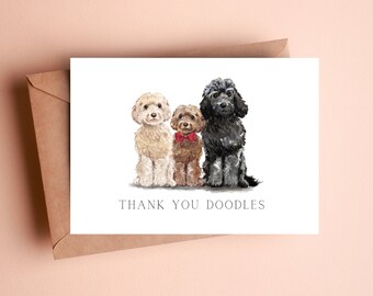 Thank You Doodles | Dog Thank You Card | Watercolor Greeting Card | A6 Card | For Dog Lovers | Cockapoo, Labradoodle, Goldendoodle