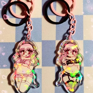 Sonico Black and Pink Double-sided Holographic Keychain