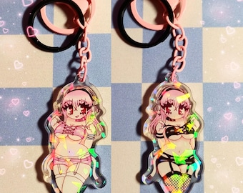 Sonico Black and Pink Double-sided Holographic Keychain
