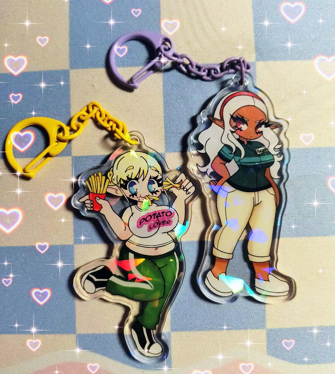 Plus-sized Elf Manga Elfuda and Kuroeda Holographic Acrylic Keychain - Etsy