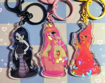 Adventure Time Girls Keychains - Princess Bubblegum, Marceline the Vampire Queen, Flame Princess Holographic Keychains