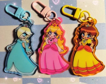 Video Game Princess Keychains - Toadstool Princess, Flower Princess, Galaxy Princess