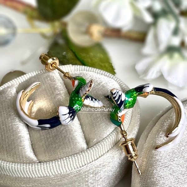 Hummingbird Earrings ~ Gold Earrings ~ Hoop Earrings ~ Dangle Earrings ~ Bird Earrings ~ Stud Earrings ~ pretty earrings  New w/ gift box