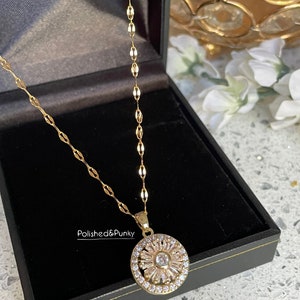 18kt Gold plated Circle Spinner pendant and necklace Cz necklace ~ in gift box