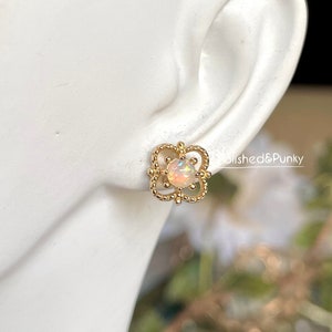 Minimalist Opal Flower Earrings ~ 14kt gold flower Earrings ~ Stud Earrings ~ Small Earrings ~ Tiny earrings ~ Opal Earrings ~ in Gift Box