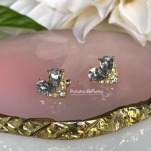 Valentines Heart Earrings ~  cz Earrings ~Heart Earrings ~ Tiny Earrings ~ Stud Earrings ~ Small Earrings ~ Gold Earrings ~ New in gift box