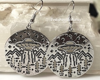 UFO Earrings ~ silver UFO Earrings ~  Space Earrings ~ Outer Space Earrings ~ Spaceship Earrings ~ Alien Earrings~ New in gift box