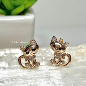 Cat Earrings Gold cz Cat Earrings stud earrings small earrings minimalist earrings in  gift box