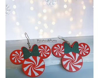 Minnie Earrings Minnie Mouse Christmas earrings  Candy Cane Earrings gift box