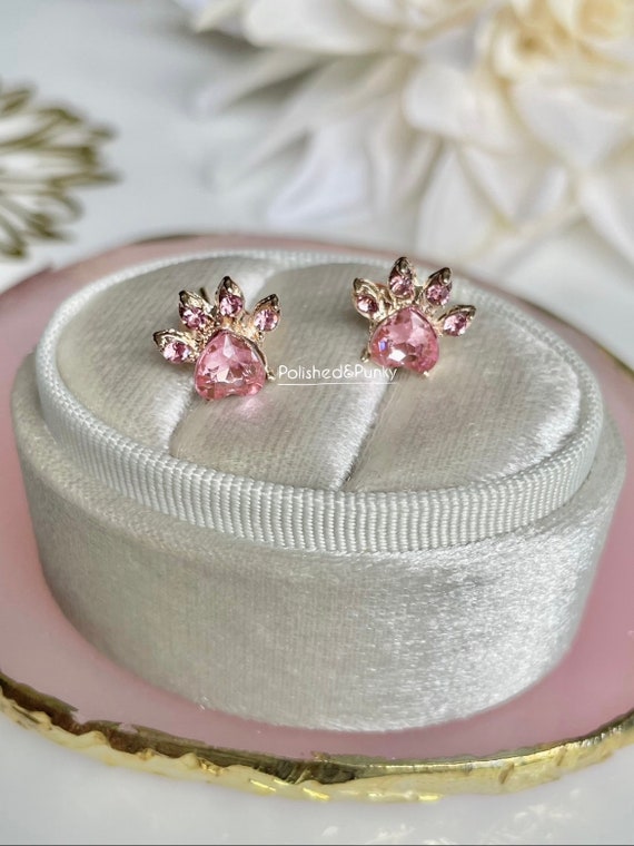 Pink Paw Print Earrings Cat Paw Earrings Dog Paw Earrings Rose Gold Earrings Pet Earrings Stud Earrings New in Gift Box Etsy UK