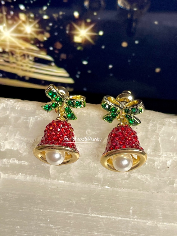 Christmas Earrings Christmas Bell Earrings Christmas Pearl Earrings Sparkling Christmas Earrings Stud Christmas Earrings in Gift Box Etsy