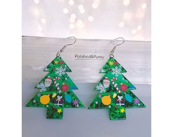 Cute Christmas Earrings ~  Christmas Tree earrings -  Dangle Earrings gift box