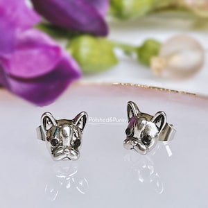 French Bulldog earrings ~ Dog Earrings ~ Cute earrings ~ gift earrings - Dog lover earrings~ silver stud earrings ~ New in gift box