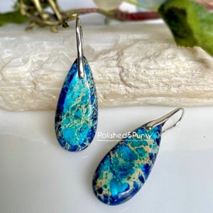 Stone Earrings ~ Blue stone Earrings ~ 925 Earrings ~ Dangle Earrings ~ waterdrop  Earrings ~ Silver Earrings ~ in gift box