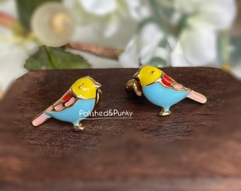 Bird Earrings ~ small bird earrings ~ gold Earrings ~ Cute Earrings ~ Playful Earrings ~ Enamel Earrings ~ Stud Earrings ~ in gift box