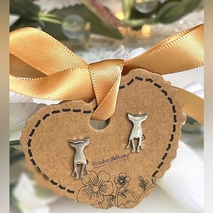 Silver Chihuahua dog earrings stud earrings small earrings minimalist earrings w/box