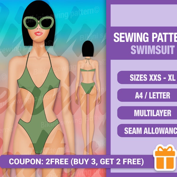 Swimsuit pattern PDF. Sewing pattern. Bikini pattern PDF. Patterns for women. Swimsuit sewing pattern. Swimwear pattern. Women swimsuit.