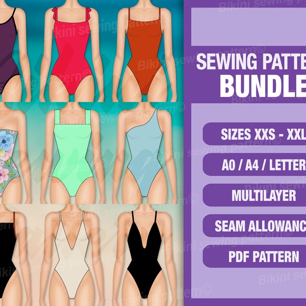 Bikini pattern PDF. Sewing pattern. One piece pattern PDF. Swimsuit Bikini sewing pattern. Swimwear pattern. Women bodysuit swimsuit. Bundle