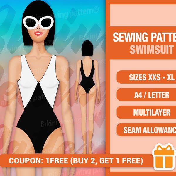 Swimsuit pattern PDF. Sewing pattern. Bikini pattern PDF. Patterns for women. Swimsuit sewing pattern. Swimwear pattern. Women swimsuit.
