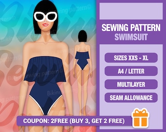 Swimsuit pattern PDF. Sewing pattern. Bikini pattern PDF. Patterns for women. Swimsuit sewing pattern. Swimwear pattern. Women swimsuit.