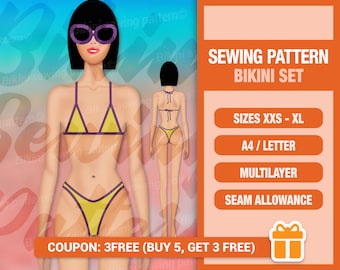 Bikini pattern PDF. Sewing pattern. Swimsuit pattern PDF. Swimsuit Bikini sewing pattern. Swimwear pattern. Women bodysuit swimsuit.