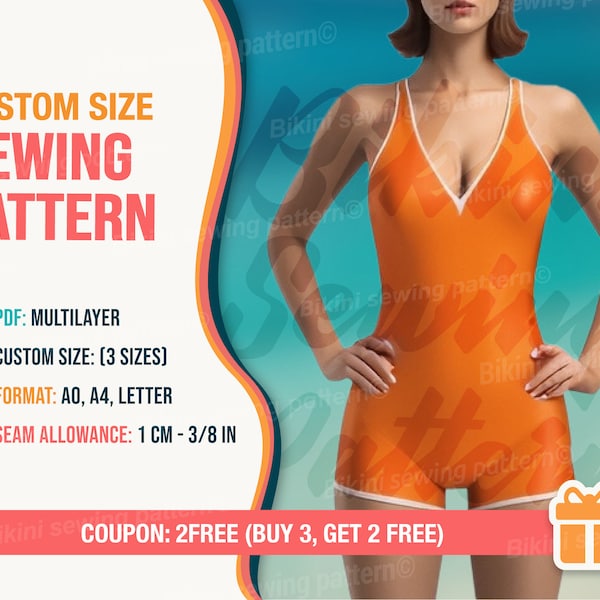 Bikini set pattern PDF. Swimsuit pattern PDF. Custom-size. Sizes xxs-xxl. Bikini pattern. Sewing pattern. Beginner Pattern. Easy pattern