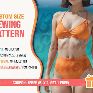 Bikini set pattern PDF. Swimsuit pattern PDF. Custom-size. Sizes xxs-xxl. Bikini pattern. Sewing pattern. Beginner Pattern. Easy pattern